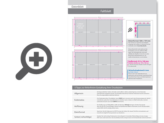 Product Bild faltblatt__gefalzt_auf_din_a6__8-seiter_(wickelfalz)__beidseitig_bedruckt_(4_4_farbig_+_2_sonderfarben_hks)