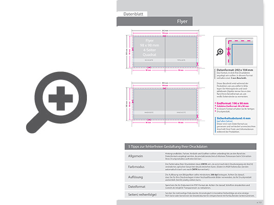 Product Bild hochglanz-uv-lack_faltblatt__gefalzt_auf_quadrat_9_8_cm_x_9_8_cm__vertikaler_mittelfalz__4-seitig