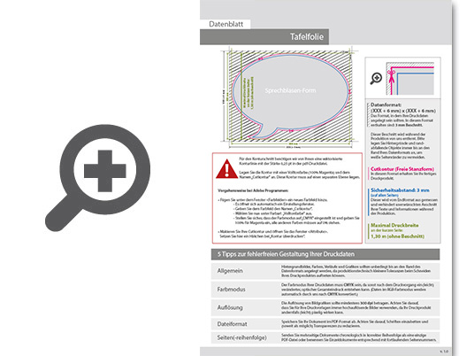Product Bild hochwertige_tafelfolie_mit_wei__druck_in_sprechblase-form_konturgeschnitten___einseitig_1_0-farbig_bedruckt